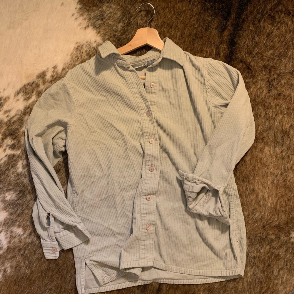 Light Green Long-sleeve Corduroy Button Down
